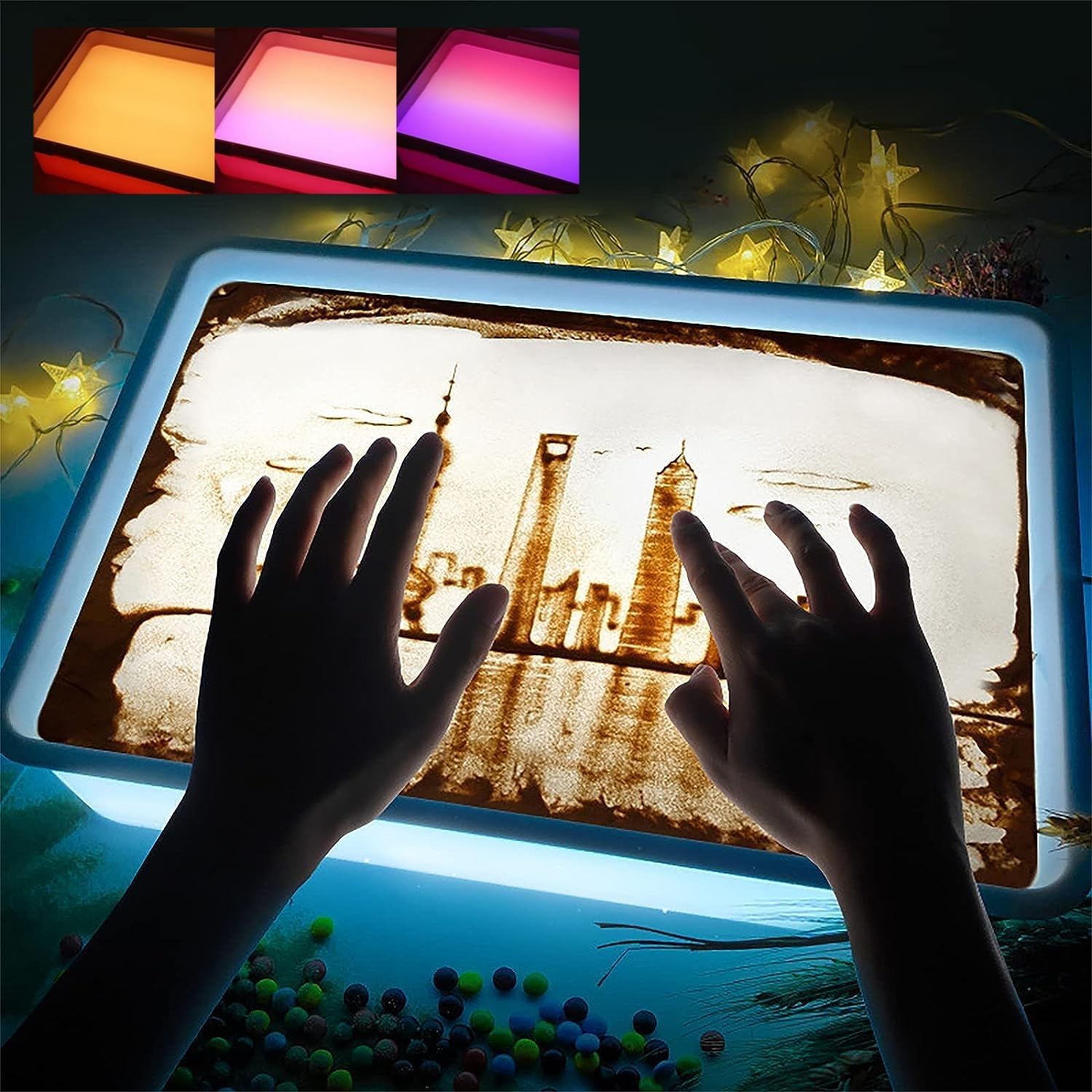 140 Pcs Translucent Pattern Blocks,Geometric Shapes - Sand Painting Light Box, Light Table for Kids