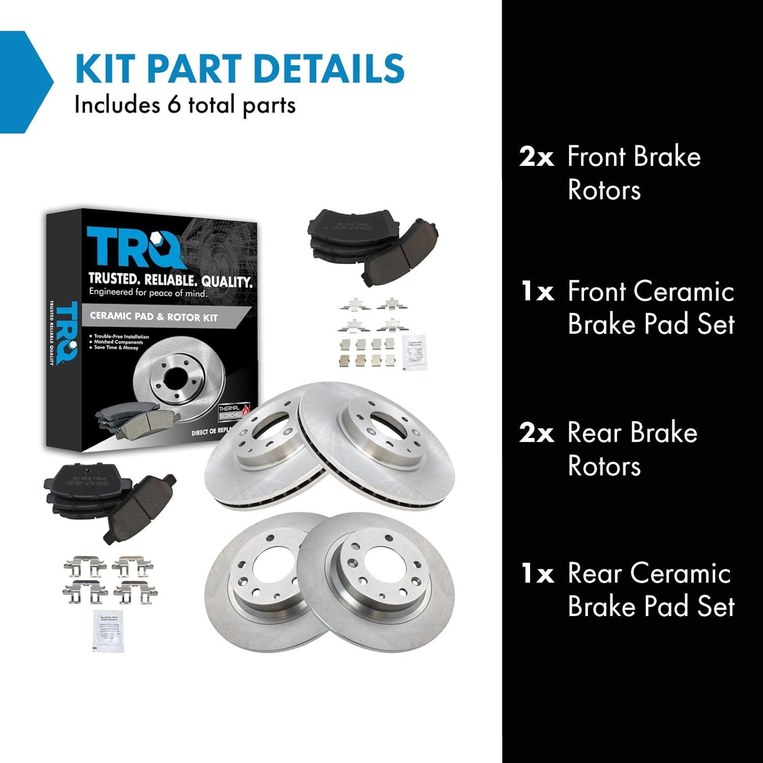 TRQ Front and Rear Ceramic Brake Pad and Rotor Set Compatible with 2006-2012 Ford Fusion 2007-2012 Lincoln MKZ 2006 Lincoln Zephyr 2006-2011 Mercury Milan