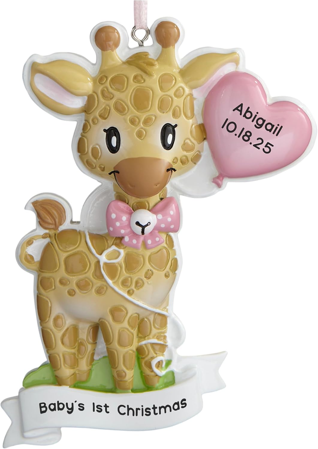 Personalization Universe Baby Girl Giraffe Personalized Ornament - Celebrate Baby's First Christmas - Custom Baby Gifts - Christmas Decorations - Handcrafted with Ribbon - 3" W x 4.25" H