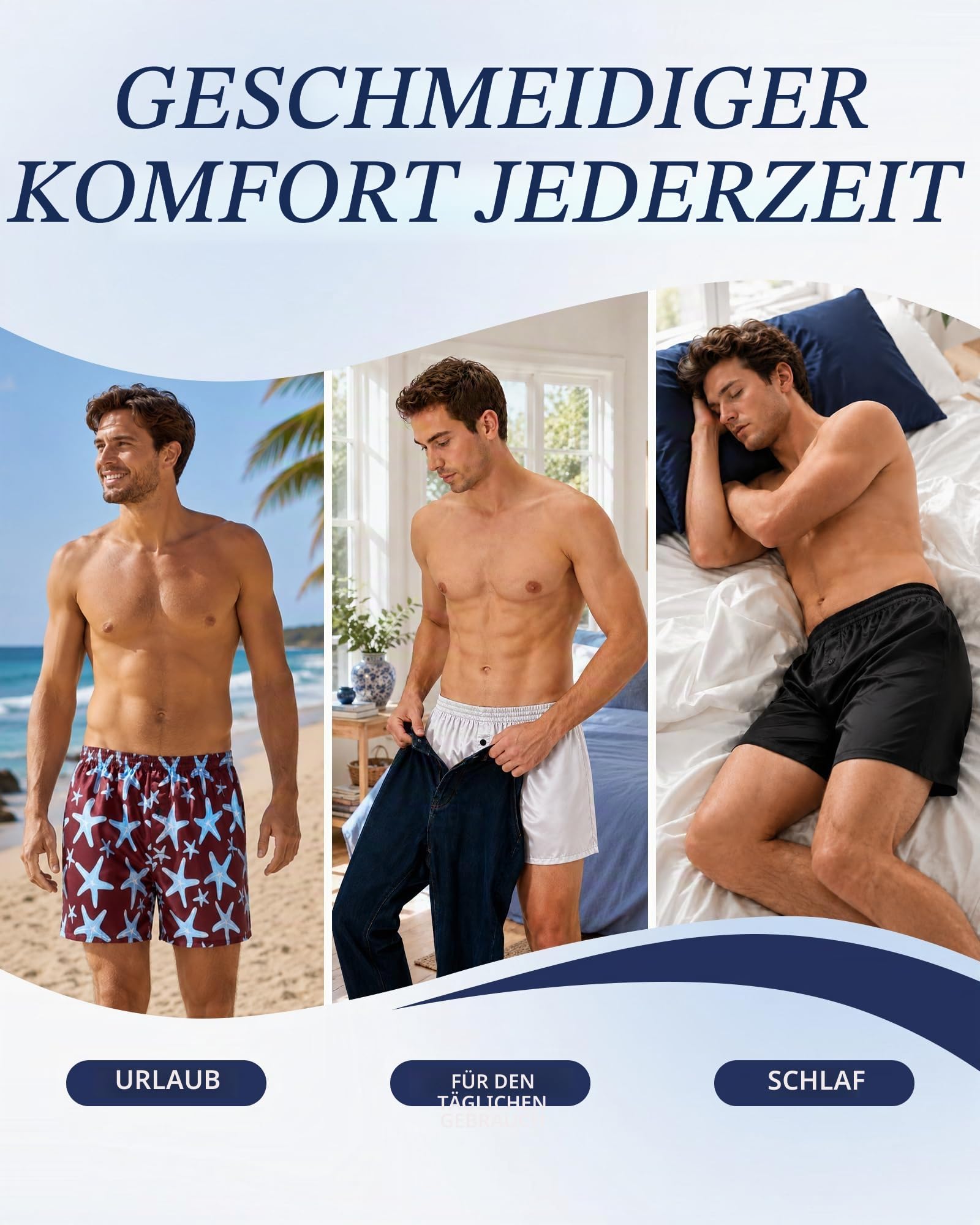 JupiterSecret Herren Satin Boxershorts Pack Unterwäsche, Silk Feeling Schlafshorts mit elastischem Bund