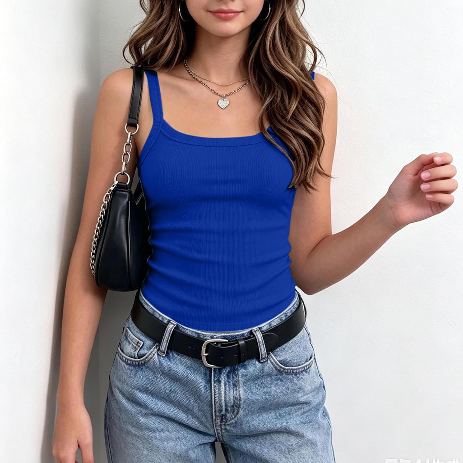 Girls Ribbed Knit Tank Top Sleeveless Fitted Casual Shirt