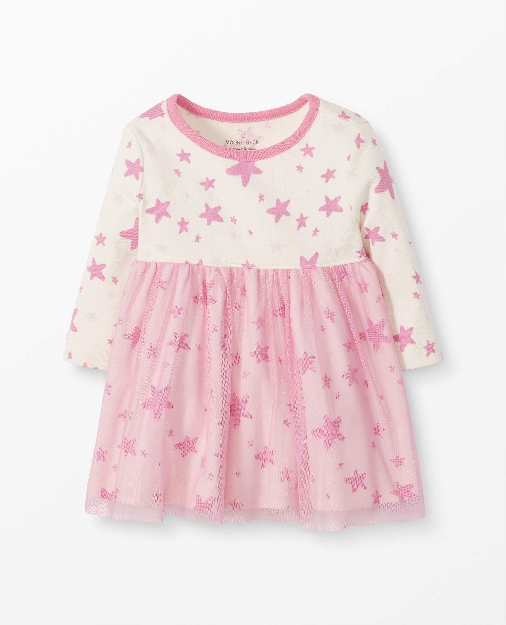 Moon and BackBaby Girls' Long Sleeve Star Print Tulle Dress