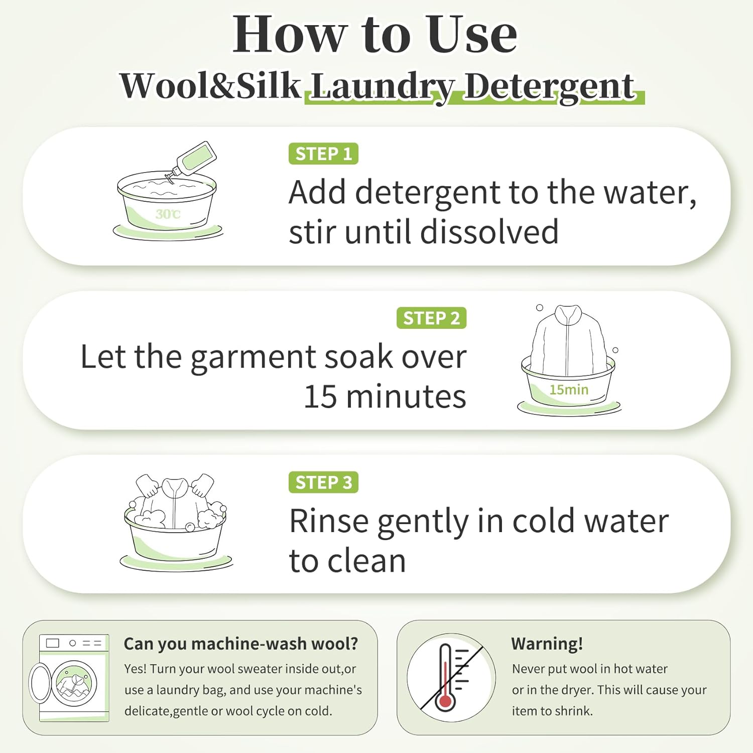 Wool & Silk Laundry Detergent Delicate Laundry Detergent Double Concentrated, Botanical Formula Safe for Wool, Cashmere, Silk, Sheepskin Mild and Enzyme Free Gentle Hand & Machine Wash – 18.6 Fl Oz - Image 4