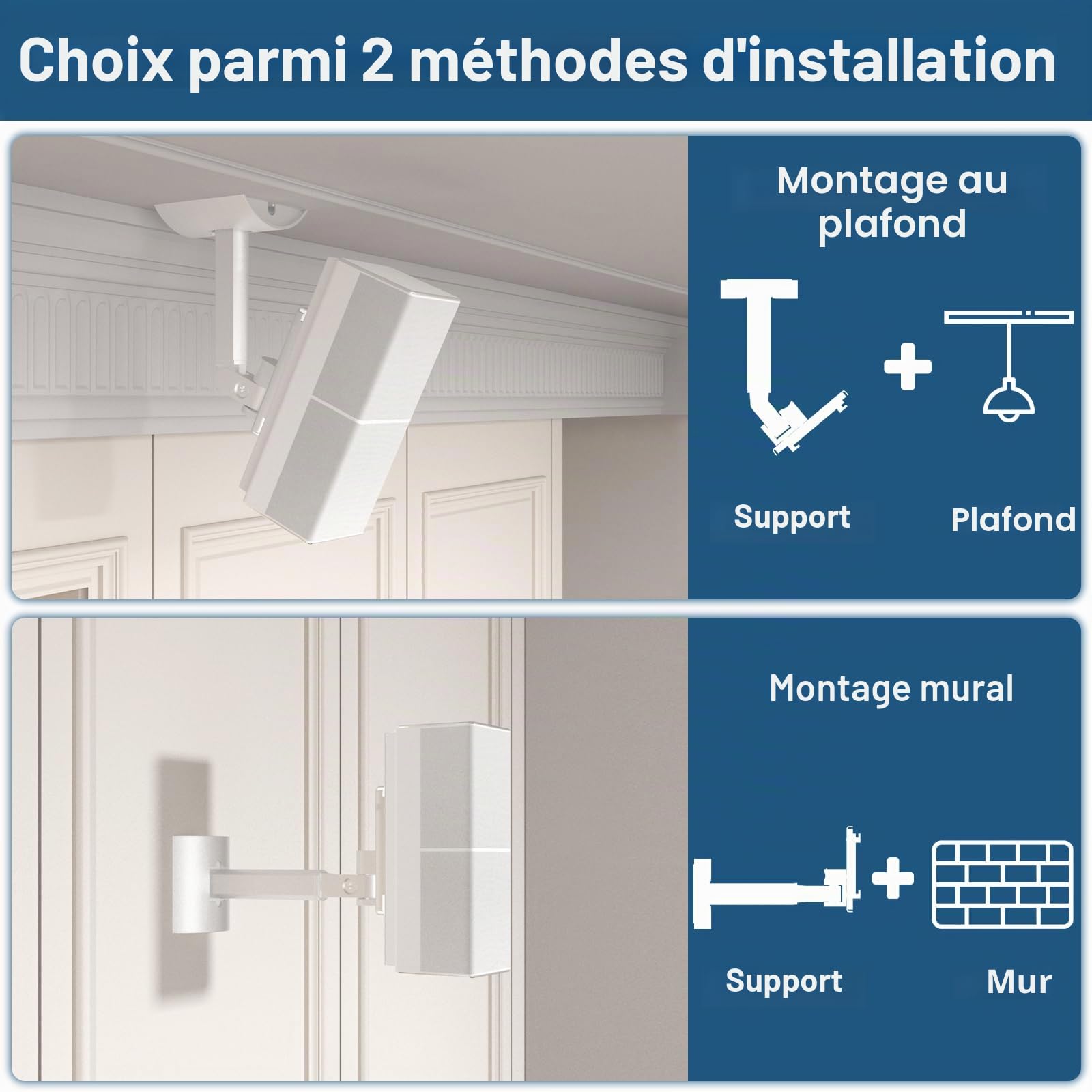 (2 pièces) Support mural et plafond pour Bose UB-20, UB-20 Series II, WB-50 II, série Lifestyle, série Soundtouch, support mural pour haut-parleur réglable Blanc
