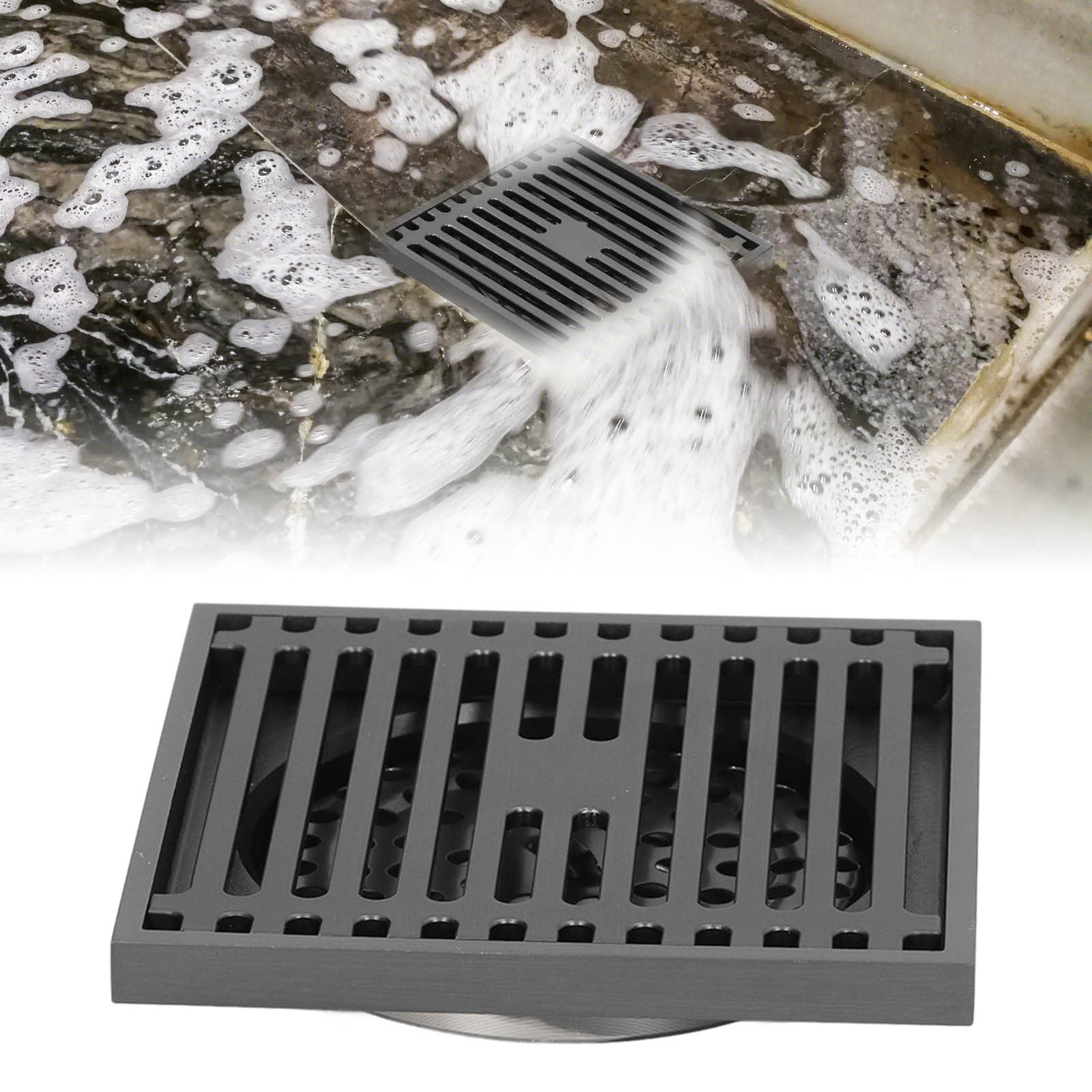 Scarico a Pavimento Quadrato in Acciaio Inossidabile 10.4x10.4 cm per Doccia e Bagno, Griglia di Scarico con Sifone Integrato Antiodore e Antintasamento per Balcone Terrazzo