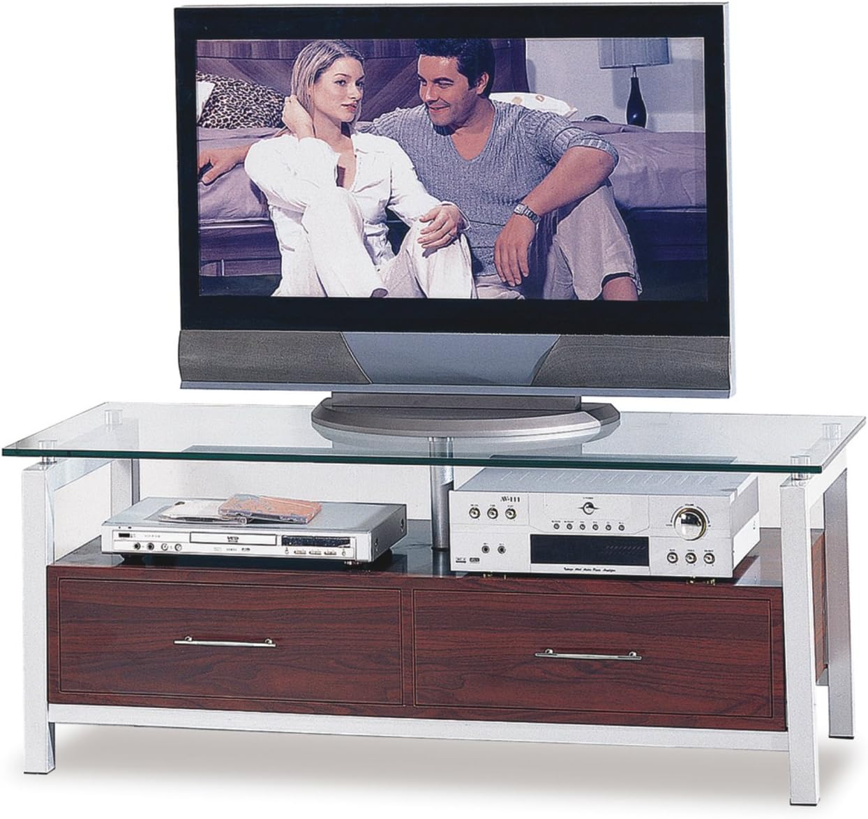 Glass Top TV Stand with 2 Drawers Home & Kitchen
