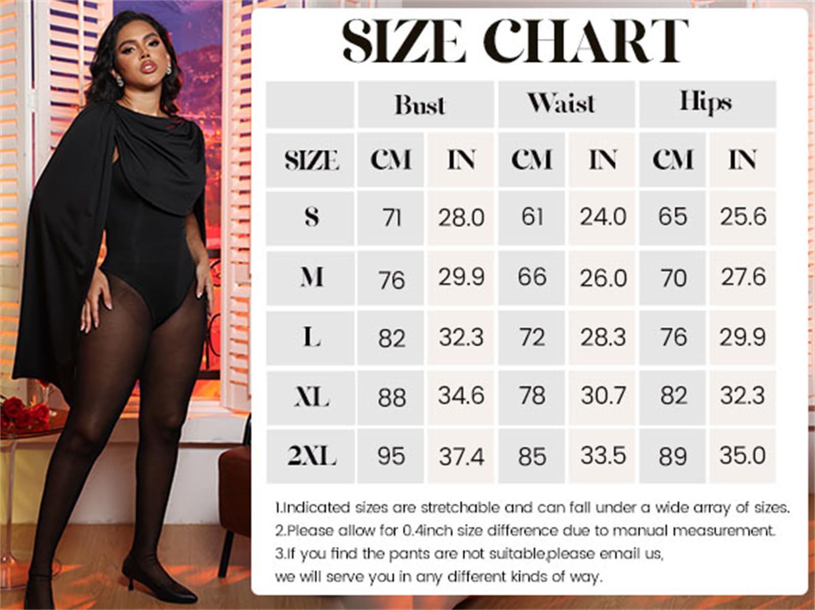 Completo sexy da donna in 2 pezzi increspato con collo a corona manica a mantello perizoma body top calze velate tuta Club