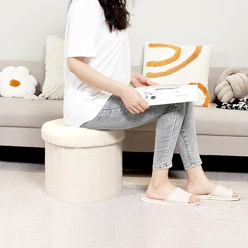 Miniatura 4 de B FSOBEIIALEO Cubo otomano de almacenamiento, otomanos en forma de corazón con reposapiés de almacenamiento para sala de estar, asiento otomano