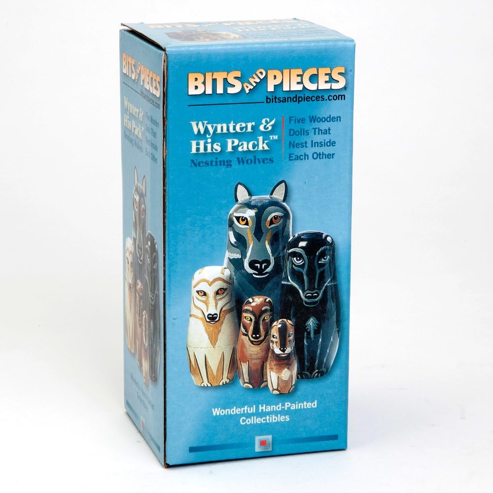 Bits and Pieces - "Wynter & His Pack Wolf Pack - Matryoshka Dolls - Wooden Russian Nesting Dolls - Wolf - Animal Figurines - Stacking Doll Set of 5