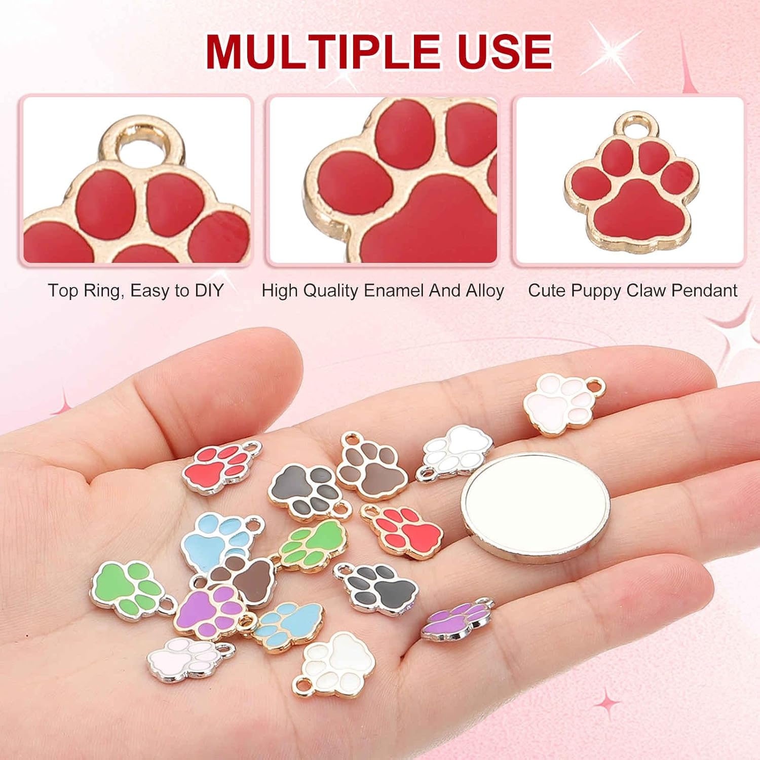 MECCANIXITY Enamel Dog Paw Print Charms, Alloy Paw Pendant Keychain Charm Footprint Animal Charms for Jewelry Making Necklace - Image 3