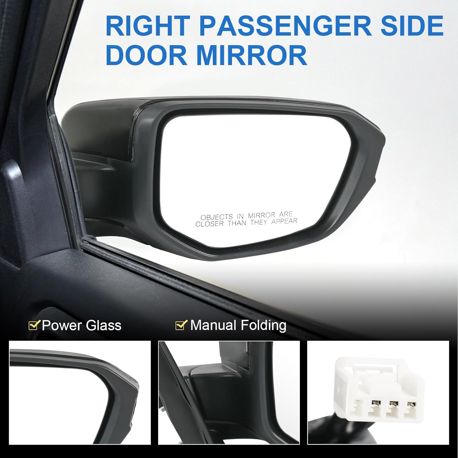 Door Mirror Right Passenger Side Replacement For Honda Civic LX SE Sport 2016-2021, Replace HO1321283 Black 3Pins