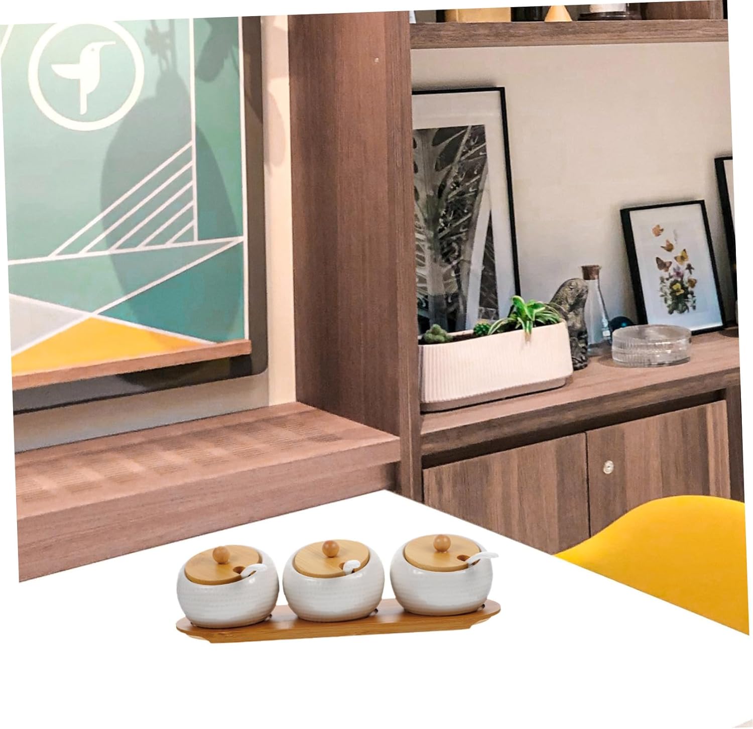 1set Ceramic Condiment Container Kitchen Spice Jars Tray Easy Open Design Material for Home and Restaurant Cooking