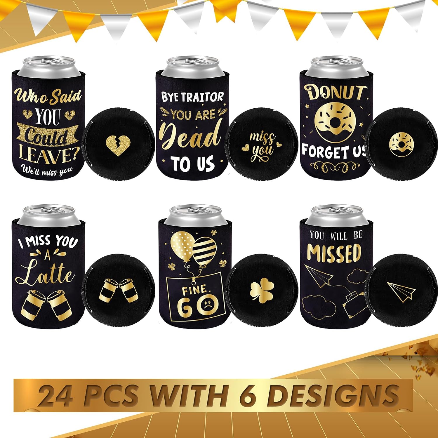 24 Pcs Funny Going Away Can Cooler Sleeves Bulk 12 oz Graduation Gift Can Covers for Going Away Goodbye Farewell Retirement Leaving Themed Party Decorations Gifts for Men Coworker Friends image 4