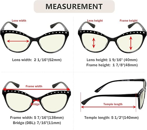 Miniatura 5 de CessBlu Paquete de 4 lentes de lectura con bloqueo de luz azul para mujeres con diamantes de imitación de ojo de gato + 1.0