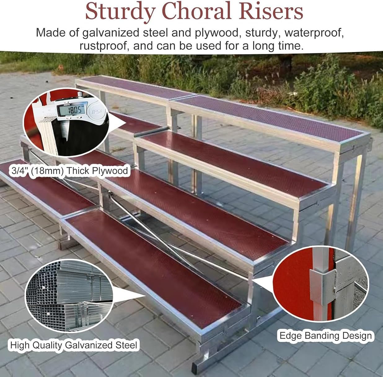 Non-Slip Choral Risers Steps - Adjustable Platform for School, Church, Group Singing & Photo Podium - Sturdy Staircase for Performances & Events