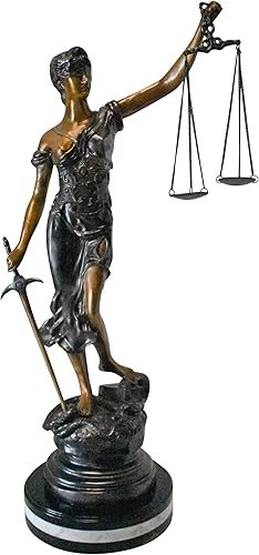 Lady Justice Estatua de Bronce Montada en Mármol - Tamaño 14" L x 16" W x 32" H.