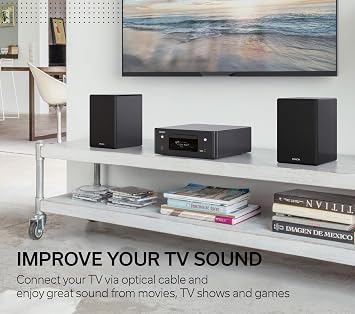Denon CEOL-N10 Audio Receiver with CD Player, HiFi Amplifier for TV Sound, Bluetooth, 2x Optical Input, Google Assistant/Siri/Alexa Compatible, Music Streaming, HEOS Multiroom - Color