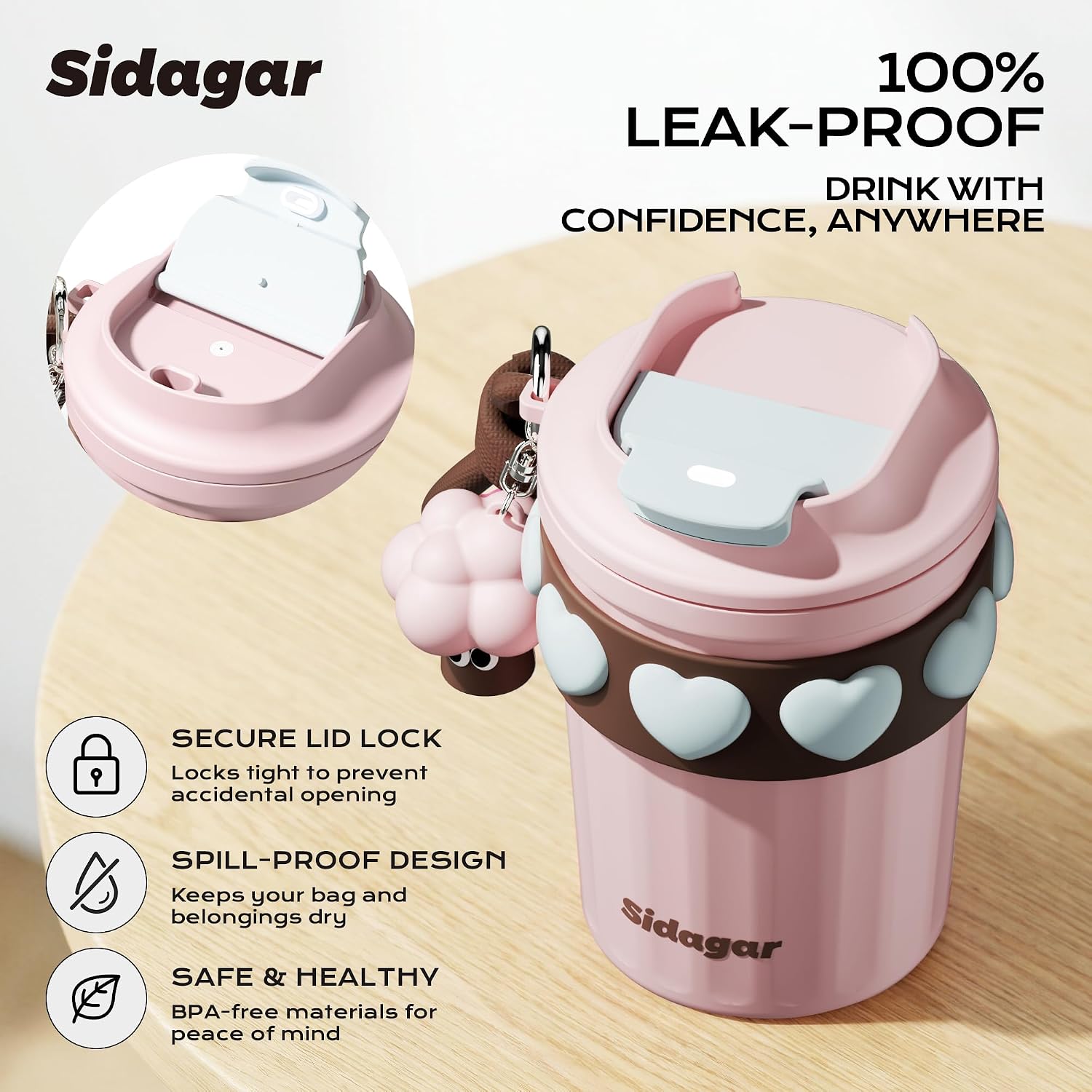 12 oz Insulated Coffee Tumbler with Lid, Cute Travel Mug, Pink image 3