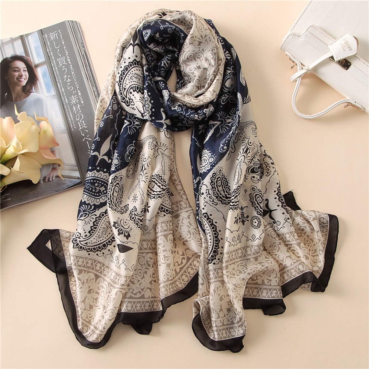 Silk Scarf Mulberry Silk Fashion Scarves Long Lightweight Shawl Wrap … - Image 4