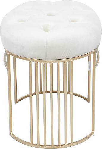 Miniatura 9 de Deco 79 Banco de metal con asiento de terciopelo, 24 x 17 x 19 pulgadas, dorado