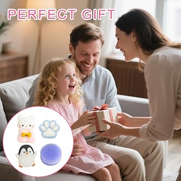 SSKHE 4 Pcs Taba Squishy Set – Purple Sandwich Biscuit + Blue Cat Paw + Black & White Penguin + White Kitten | Squeezeable Fidget Toys for Stress Relief | for Party Favors & Daily Anxiety Relie