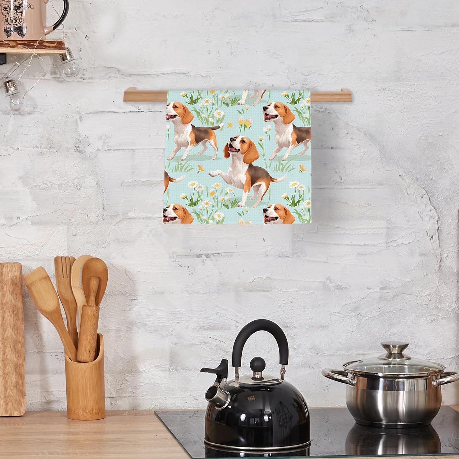 Cute Dog Beagle Kitchen Dish Towels 16x24 Inch, Dog Decor, Gifts for Dog Mom Dog Lovers Women, Flower Puppies Kitchen Towel, Beagle Dog Floral Decorative Hand Towels Tea Towels for Home - Image 3