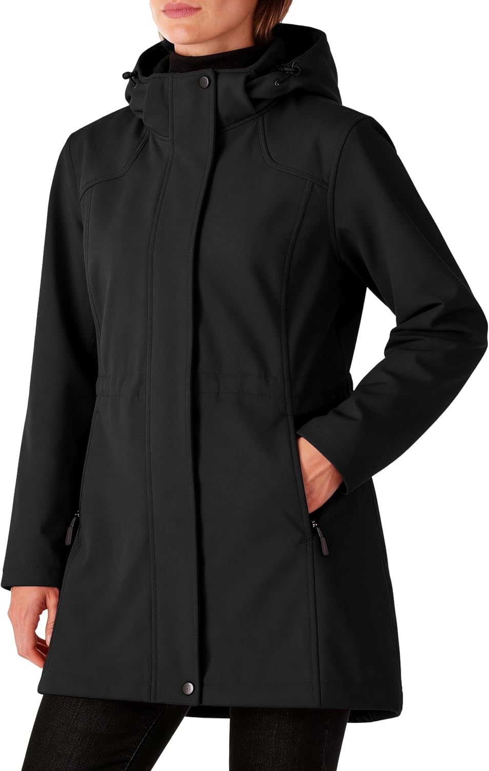 wantdo Women's Softshell Rain Jacket Lightweight Waterproof, Fleece Lined Windbreaker Jacket,Hooded Warm Long Coat