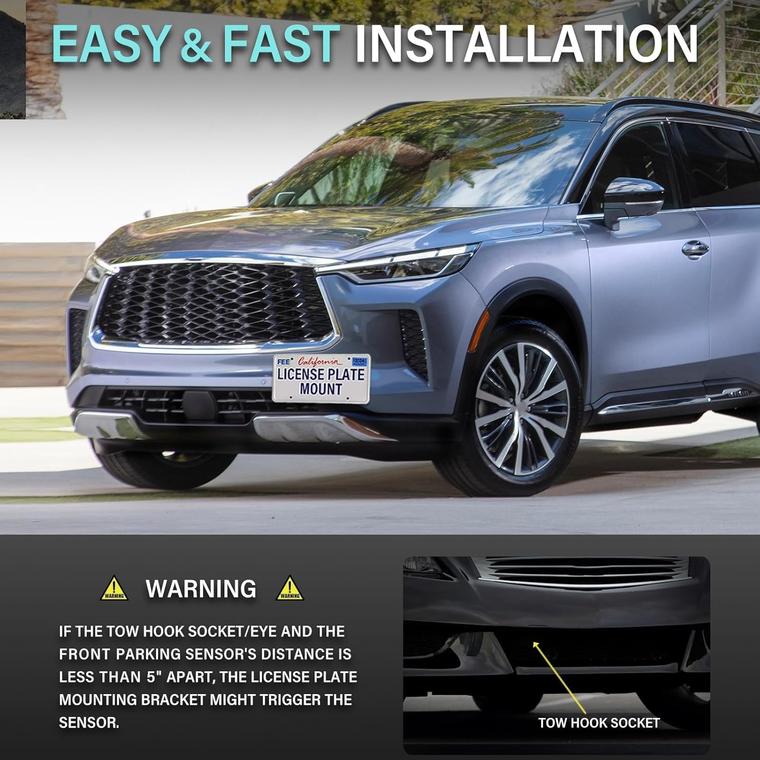 New No Drill Front Bumper Tow Hook License Plate Mount Bracket Holder Compatible with 2008-2015 Infiniti G35 G37 Q60 2014-up Infiniti Q50, 2007-2018 Nissan GT-R & 2013-2018 Nissan 370Z Car Accessories