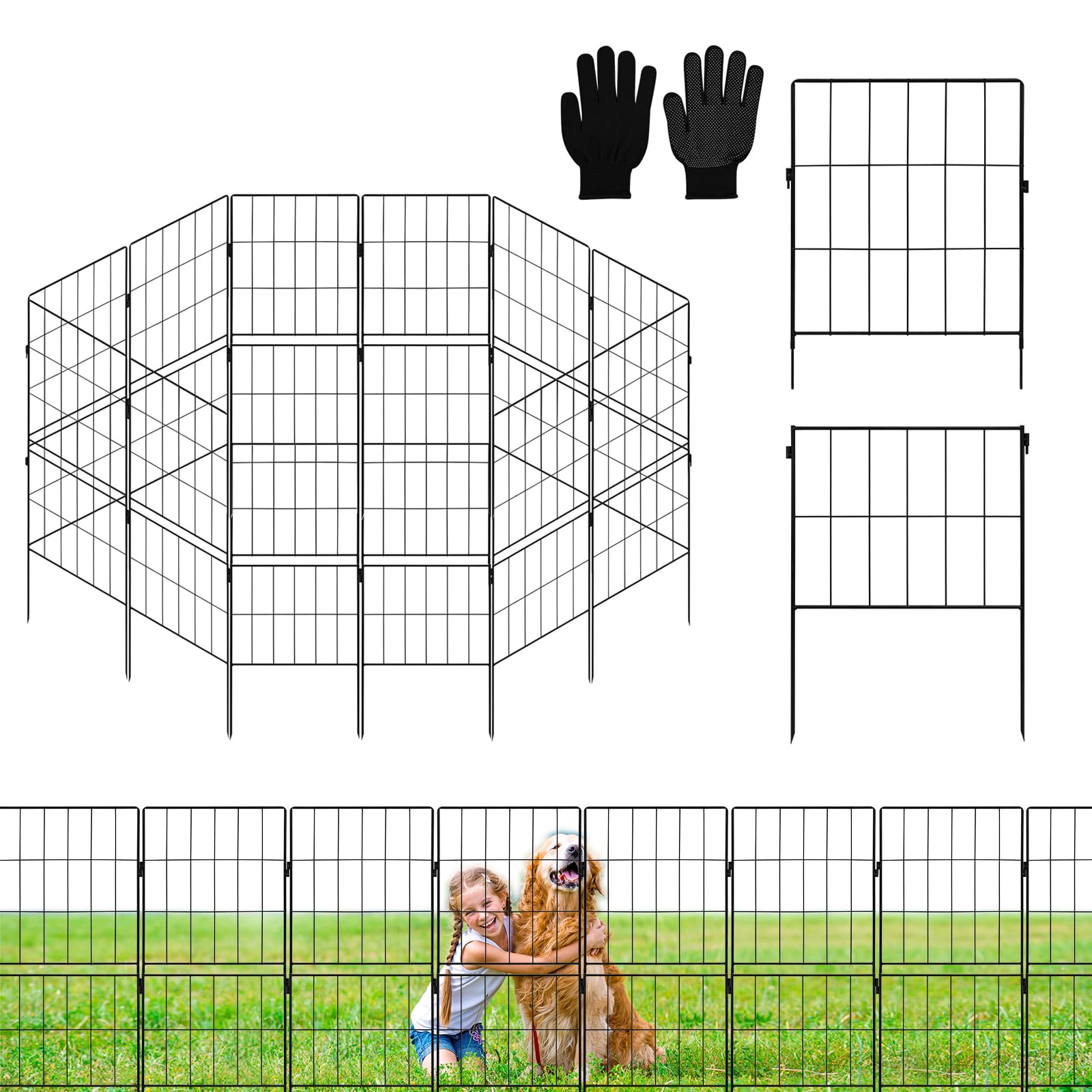 Lot de 10 Clôtures Jardin Extérieur, 81 cm(H) x 32 cm(L) Bordure Extérieur Métal Barrière de Jardin Décorative Antirouille Clôture pour Chiens, Barrière Animaux pour Cour, Terrasse, Pelouse