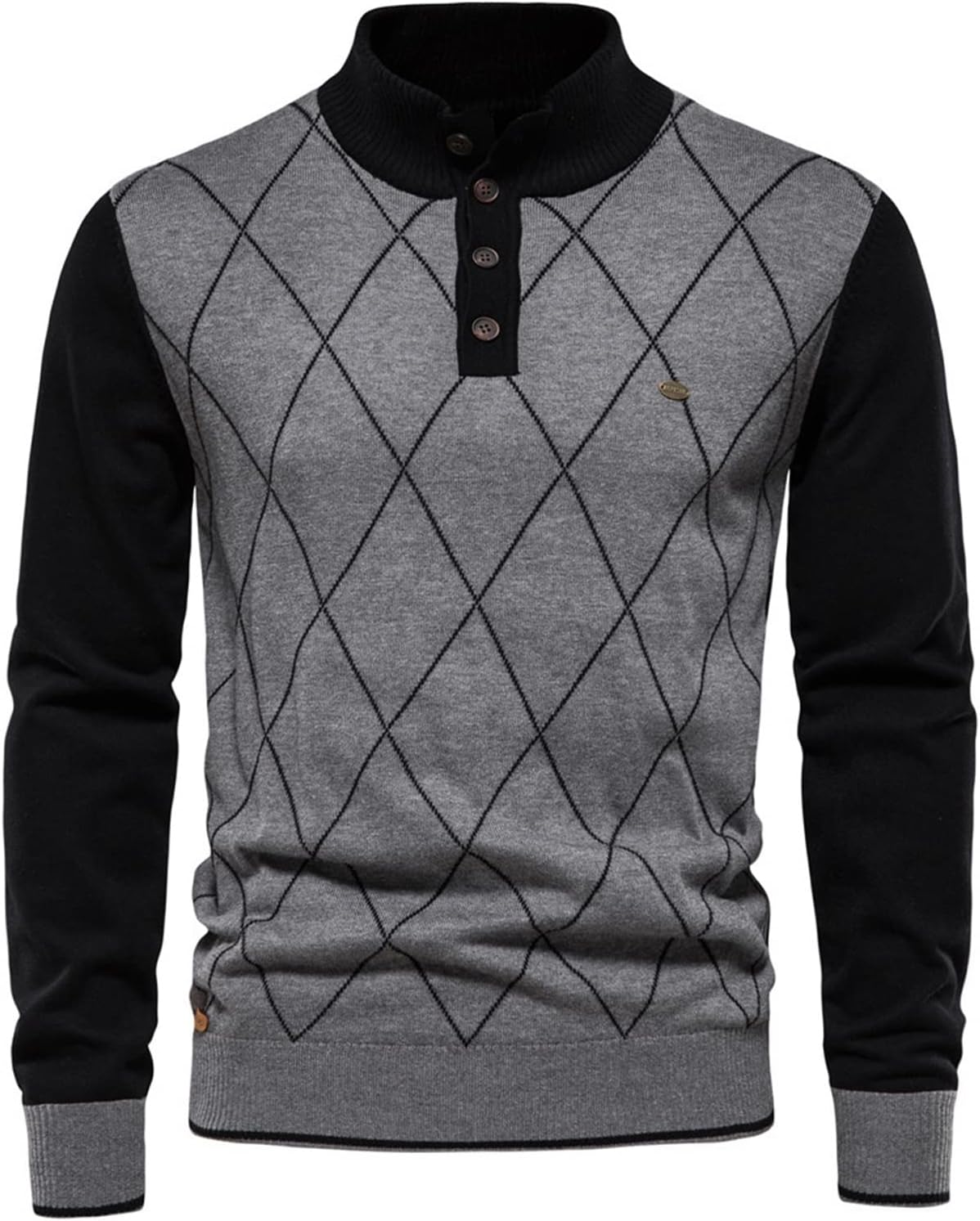 Mens Sweaters Pullover Men's Sweater Warm Casual Pullover Splicing Knitted Button Clothing(NAXY255LightGrey,US Size L)