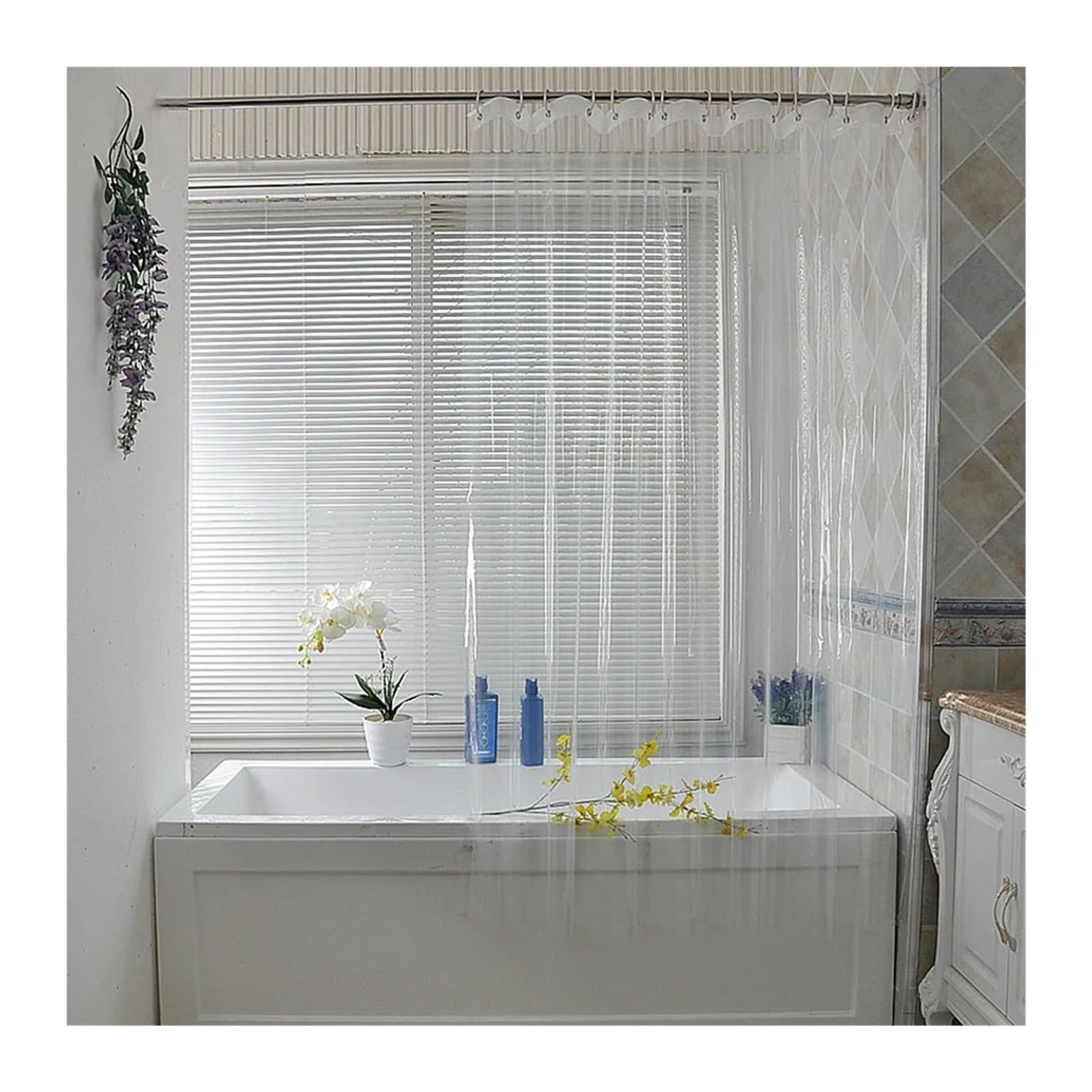Cortina De Ducha Cortina de Ducha Transparente Impermeable, Revestimiento de Cortinas de baño PEVA Blanco Claro for baño, hogar, Hotel con Ganchos Gratis