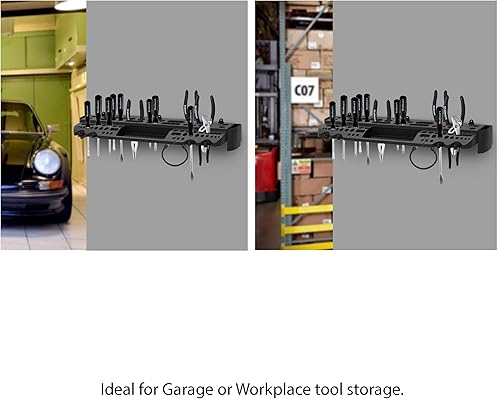 Miniatura 5 de Estante de almacenamiento de herramientas para montaje en pared, estante organizador con 61 ranuras, 4 ganchos, 2 compartimentos, estantería de