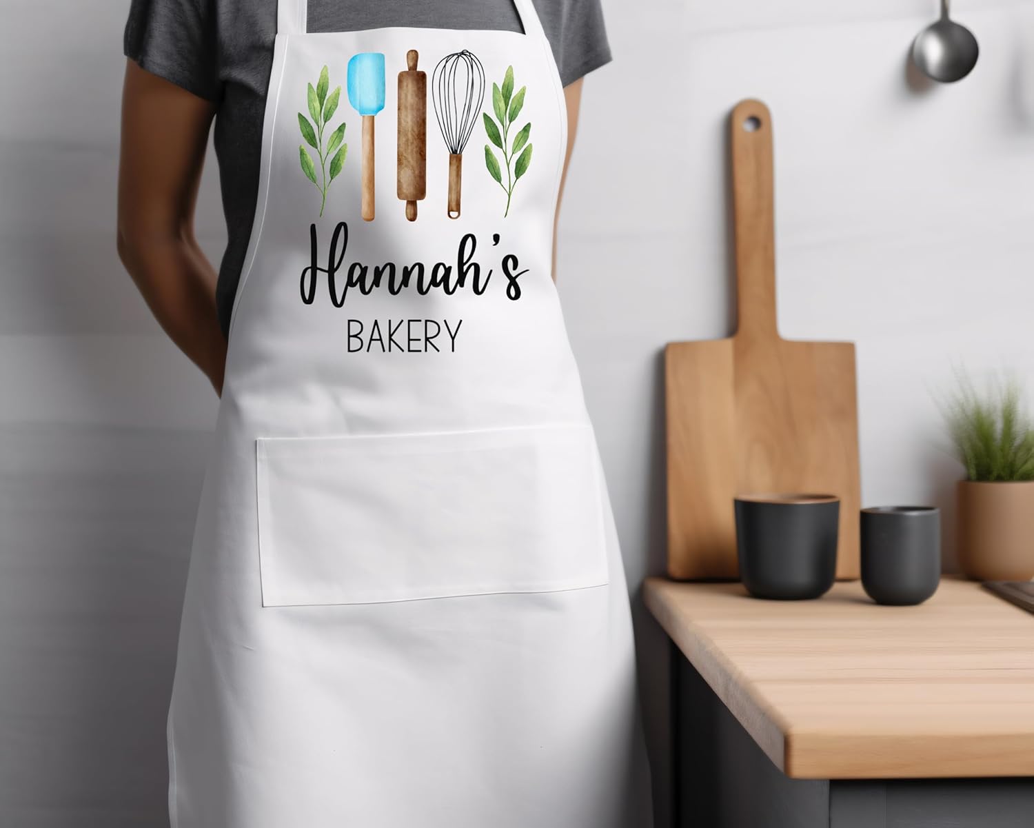 Personalized Baking Tools Kitchen Apron, Adjustable 2 Pockets, Blue Spatula Custom gift for baker