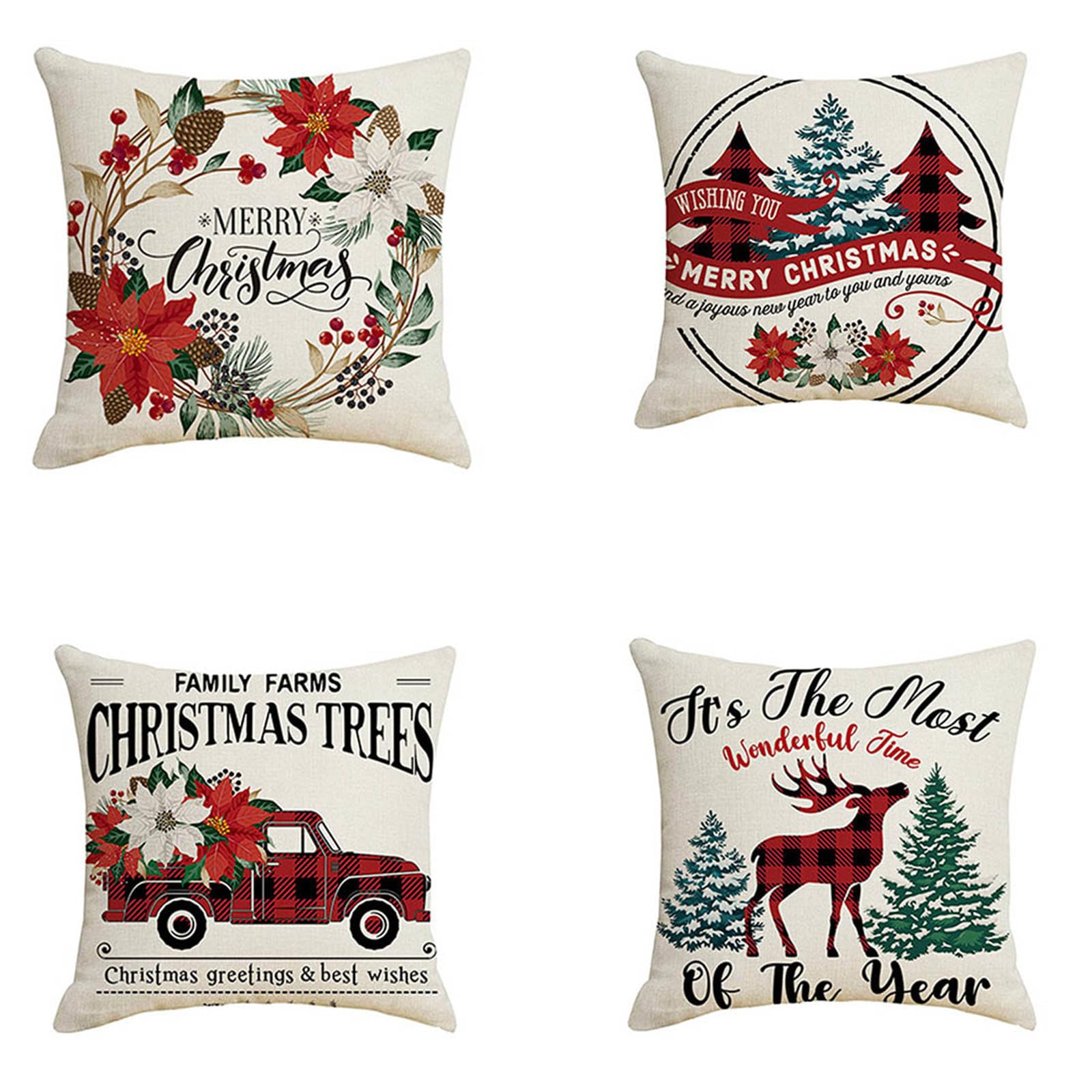 Housses de coussin de Noël en lin 45x45cm au tissage carré durable pour intérieur et extérieur
