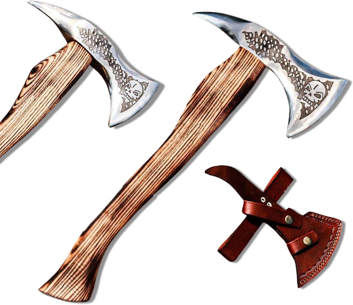 Handmade Viking Axe, Carbon Steel Head with Wooden Handle, Perfect Tactical Axe for Camping and Hunting, Viking Hatchet Comes with Leather Sheath