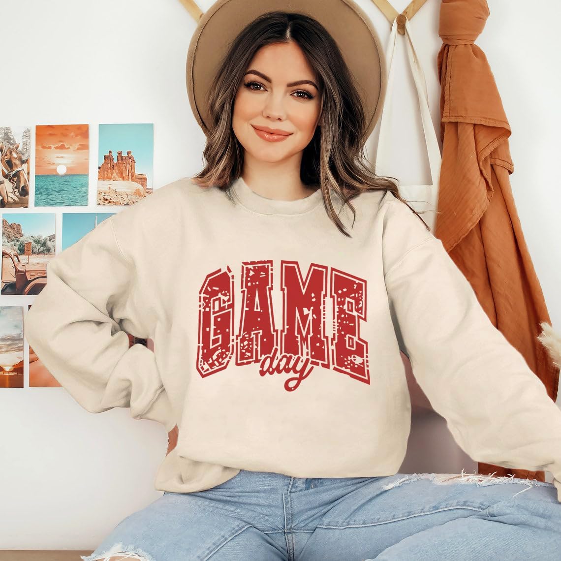 Game Day Sweatshirt for Women Oversized Football Sweatshirts Football Mom Crewneck Long Sleeve Pullover Tops - Image 3