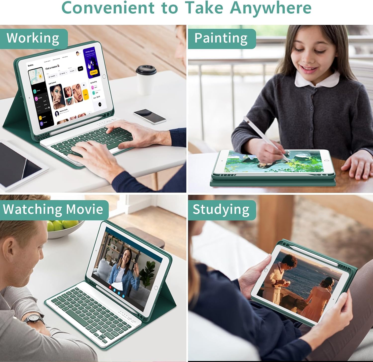 Keyboard Case for iPad 9th/8th/7th Generation 10.2", for iPad 9th Generation Case With Magnetic Detachable Wireless Keyboard, Auto Sleep/Wake Function,for iPad Pro 10.5" / iPad Air 3rd Gen(Dark Green)