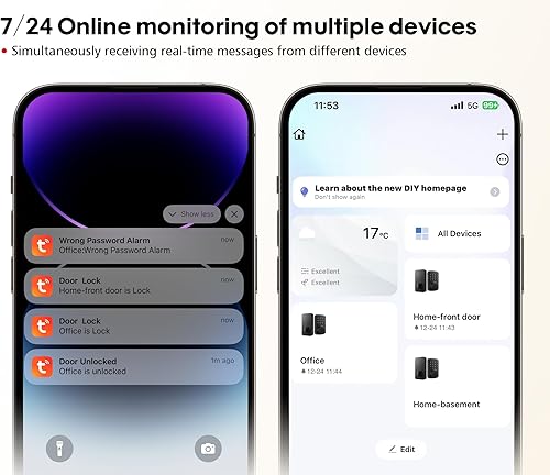 Miniatura 3 de Cerradura de puerta de entrada sin llave WiFi integrada con teclado, control remoto de aplicación, no requiere puente, bloqueo automático, IP65