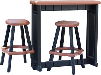 Single Bar Set Includes 2 Barstools Redwood Top & Black Base Ideal for Patio Hot Tub Area Backyard Durable WeatherResistant Design Easy Nohardware Assembly Proudly Made in USA