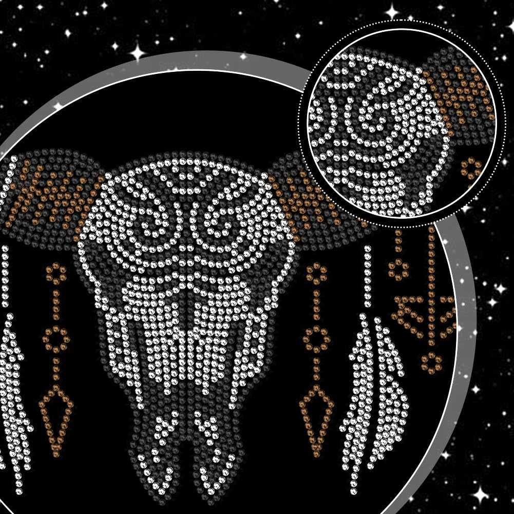 MAYJOYDIY Boho Cow Skull Rhinestone Iron on Heat Transfer Patches Western Cow Feather Pendant Bling DIY Patch Repair Crystal Hot Fix Applique for T-Shirt Jacket Bag Jeans Craft Clothing Accessory