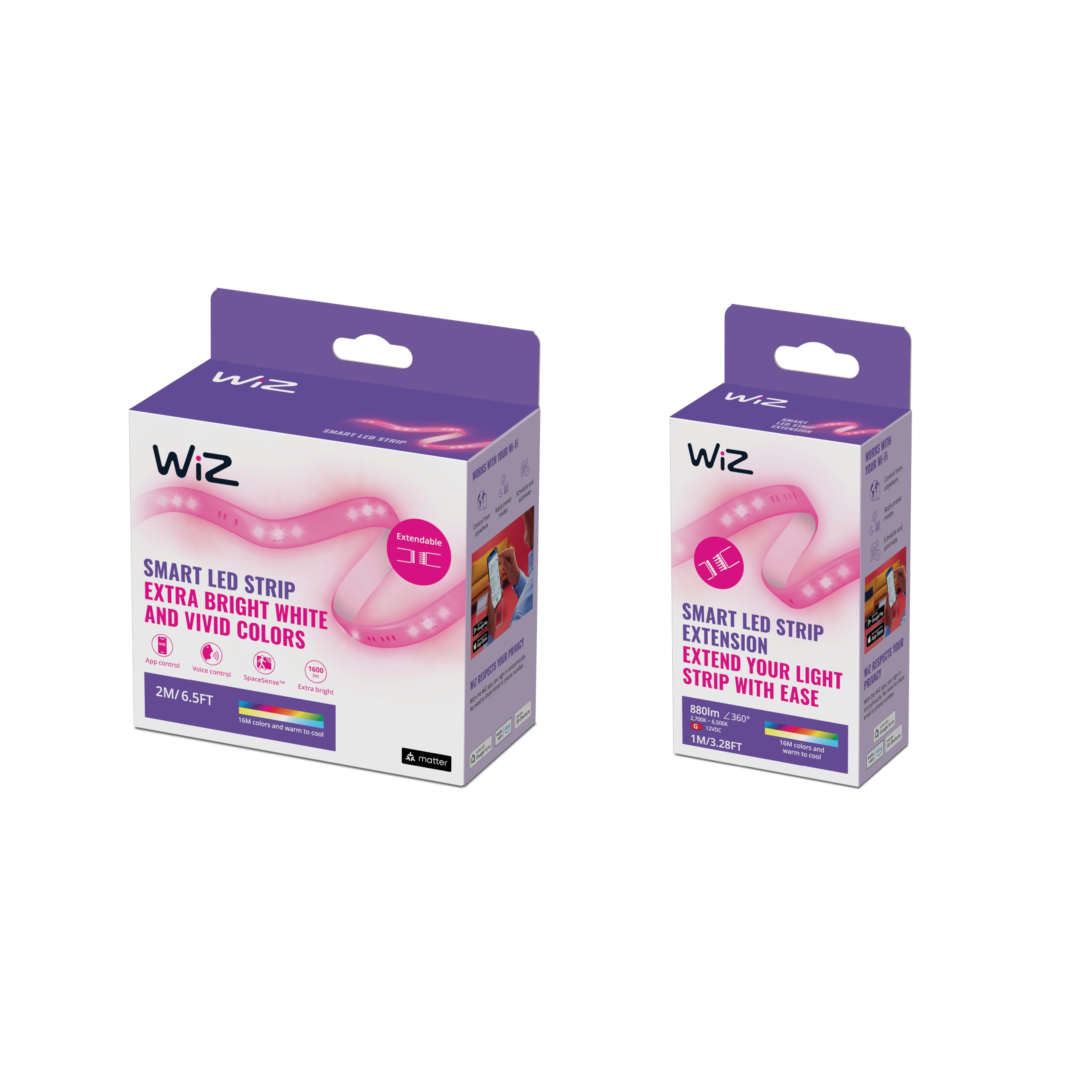 WiZ Ruban LED 3 Mètres - Lumière blanche et colorée - Light Strip - Incl. Câble d'alimentation - Eclairage LED inteligente - WiFi