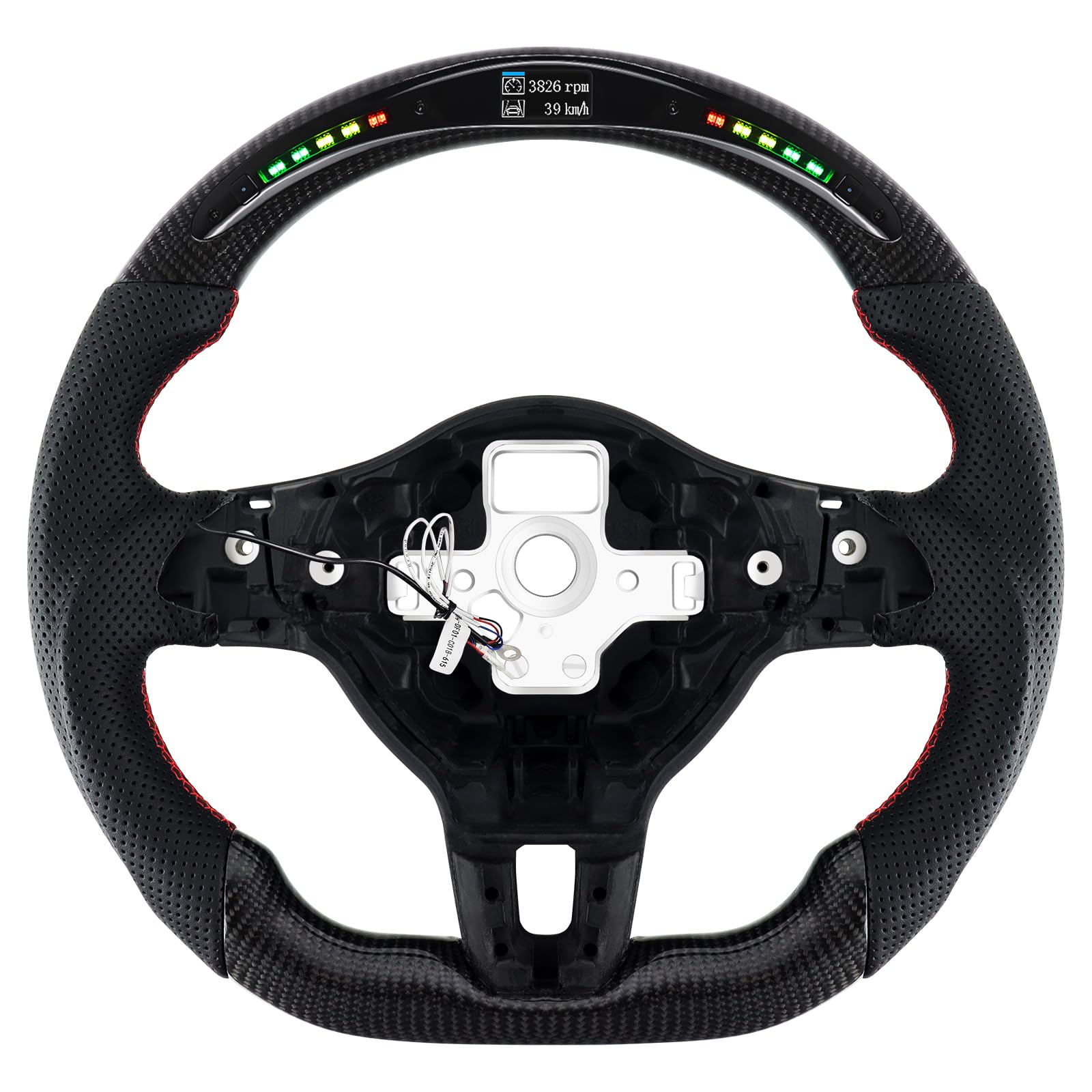 Volante de fibra de carbono, volante de cuero en forma de D, parte inferior plana, indicador de cambio de marchas LED, mango de cuero perforado para VW Volkswagen Golf MK6 GTI 2008-2014