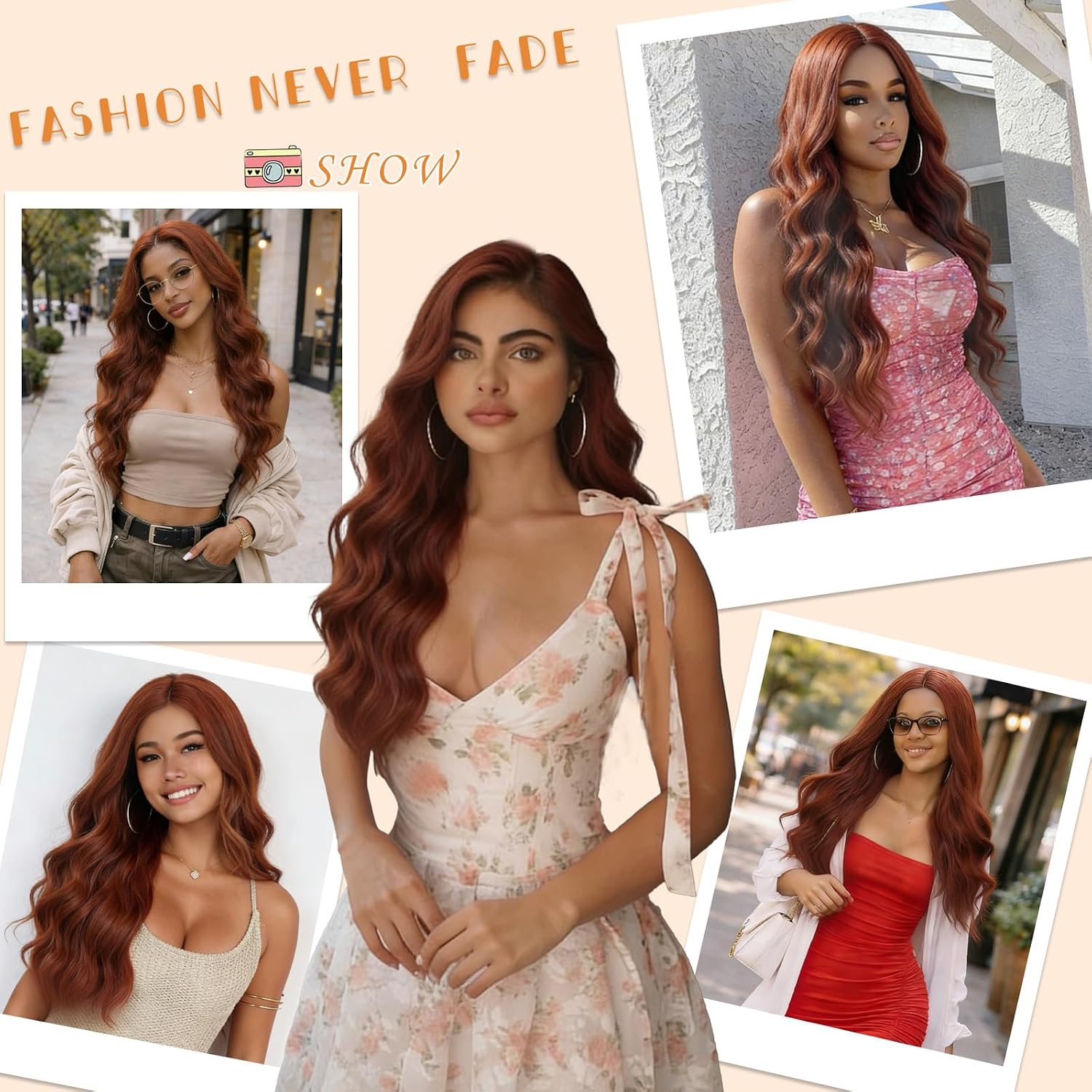 MINLEE Auburn Wig for Women 26 Inch Long Auburn Wavy Wig Middle Part Wigs Heat Resistant Synthetic Wig for Daily Party Use