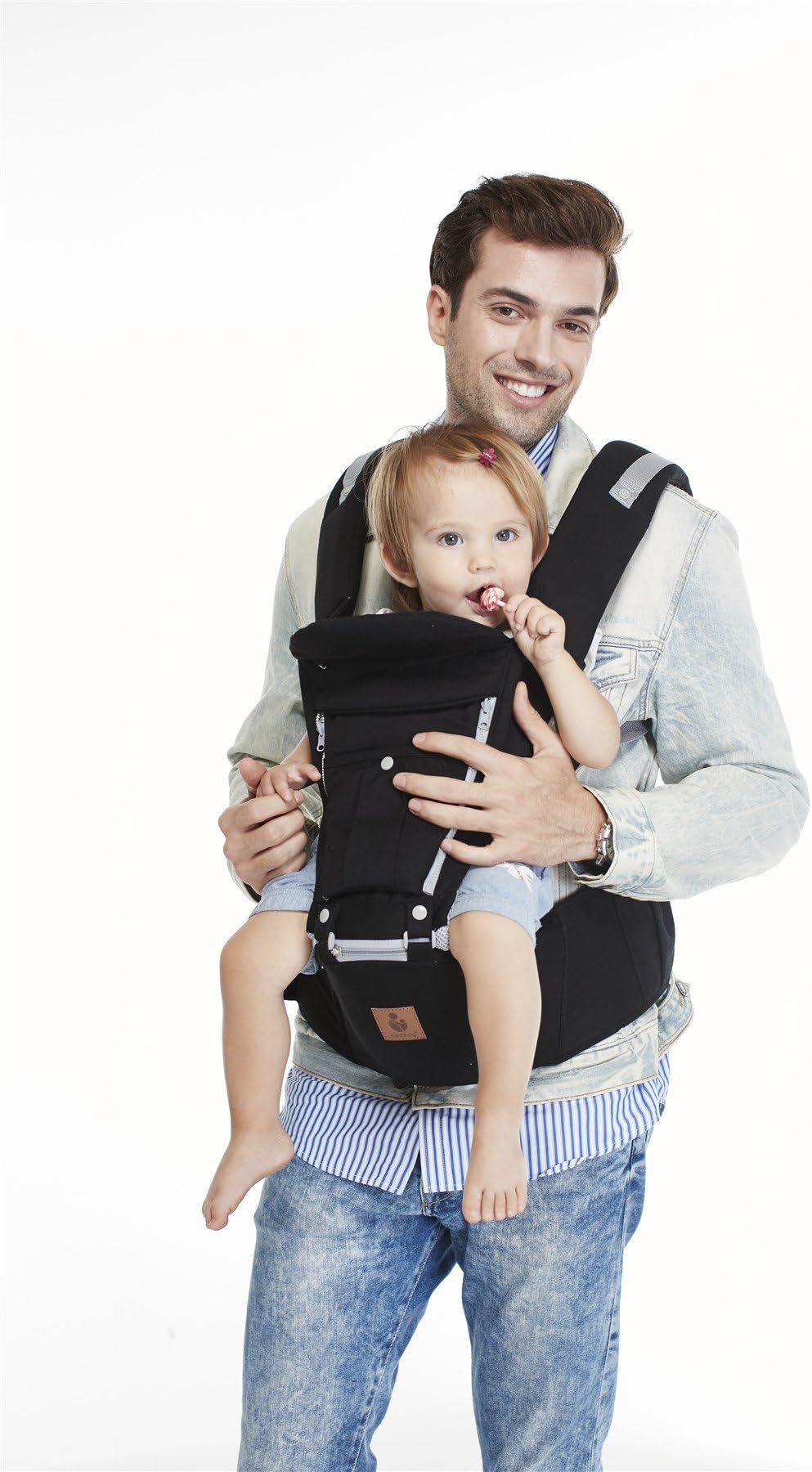 Baby Carrier with Hip Seat - Wear 4 Different Ways at Front, Back, for Maximum Comfort - Baby Wrap Carrier with Hip Seat for 3-36 Months - Black