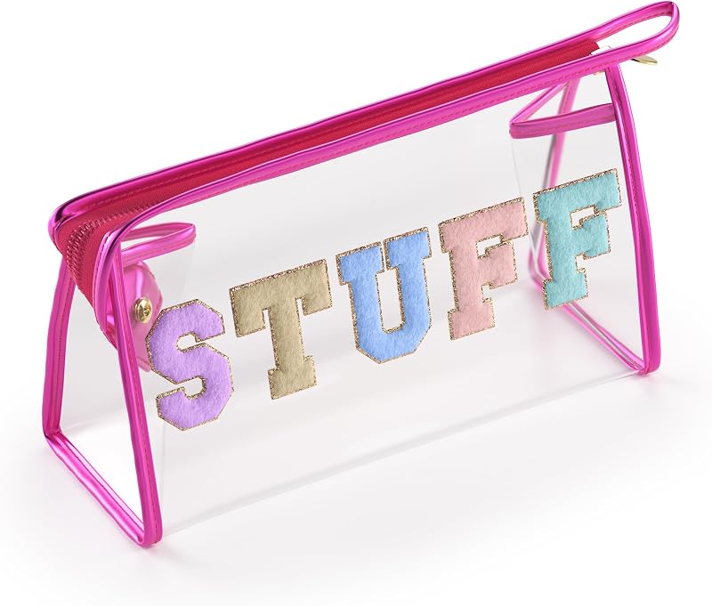 Necessaire transparente Embla com zíper, material impermeável, vermelha, 20,07 x 7,87 x 12,95 cm