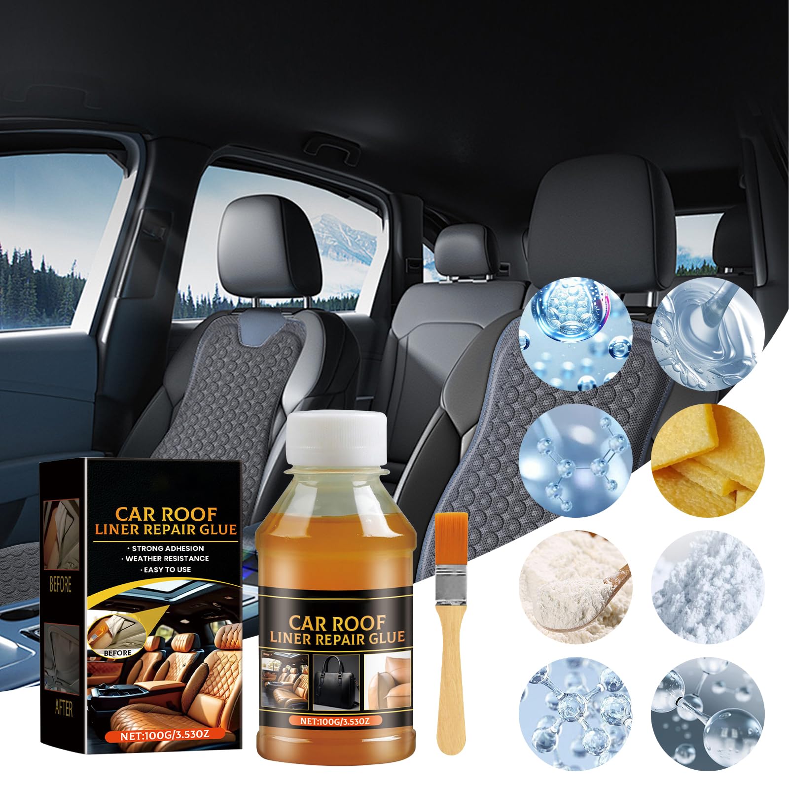 Colla per la riparazione di baldacchino auto, colla per tettuccio auto, 100 ml di colla per tettuccio auto con pennello, adesivo per riparazione interni auto per divani, riparazione in pelle PU