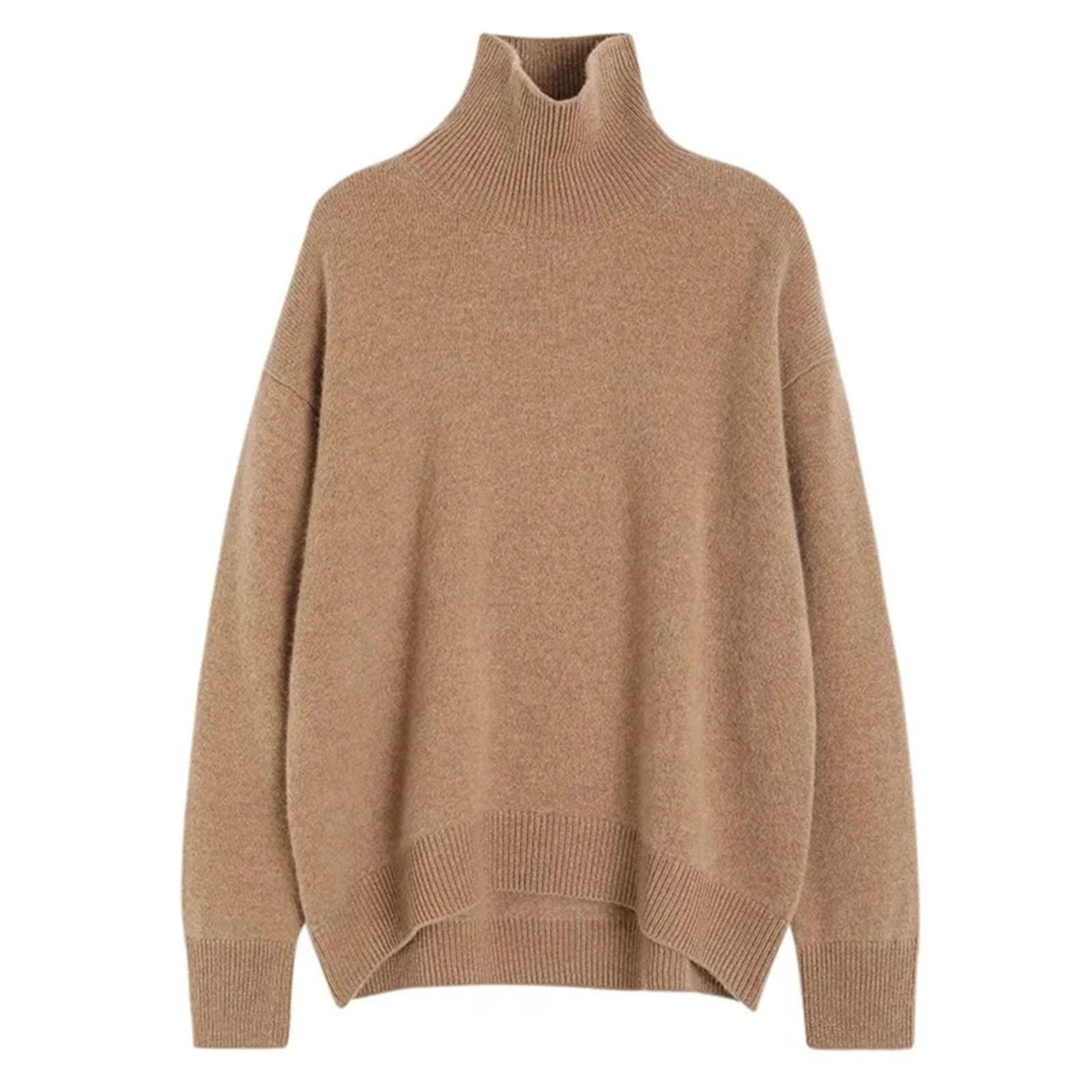 Kaschmir-Pullover für Damen, Rollkragenpullover, warm, locker, gestrickt, Top, Mantel