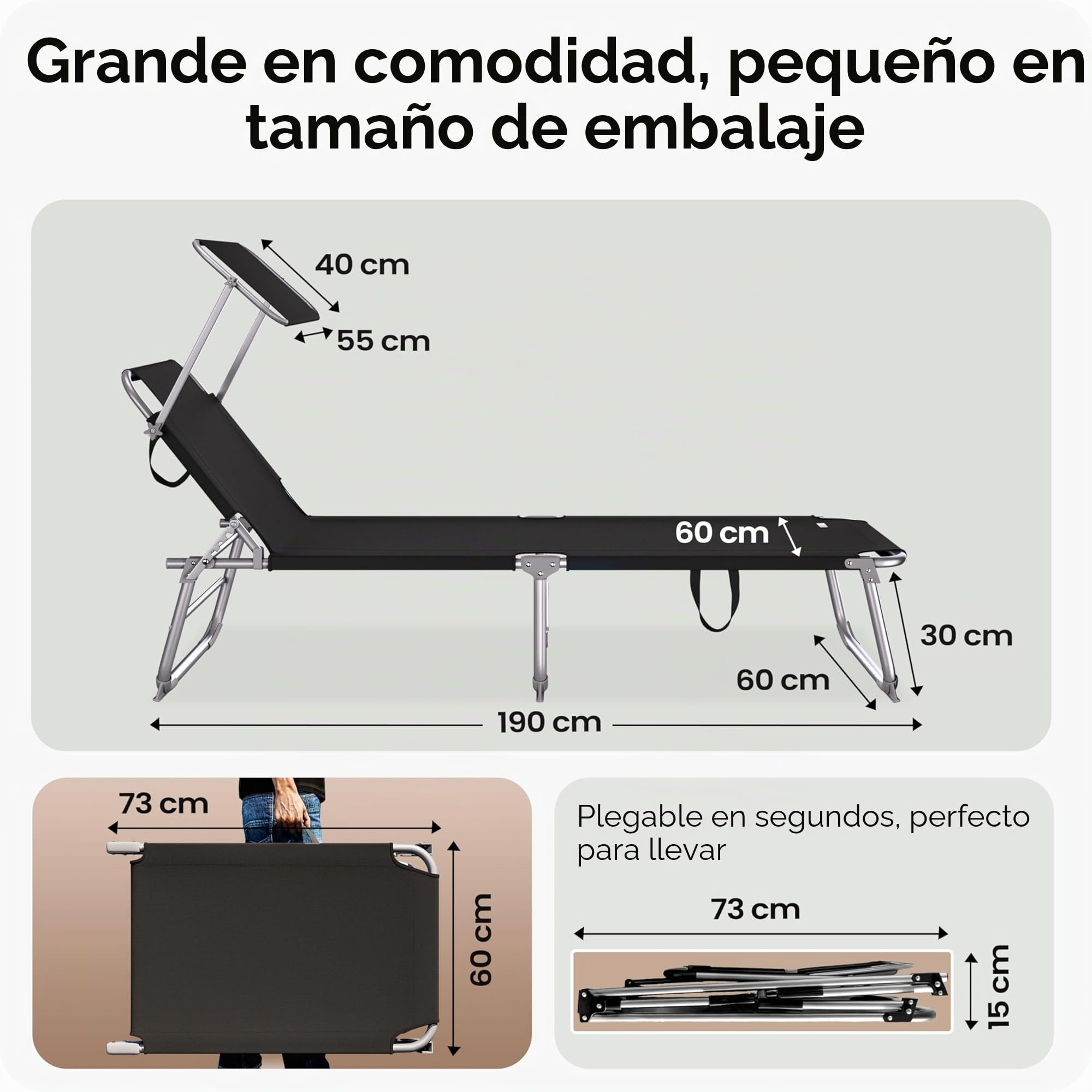 CASARIA® 2X Tumbonas de Jardín Playa Relajación Parasol Plegable 195x60x30cm hasta 150Kg Acero Piscina