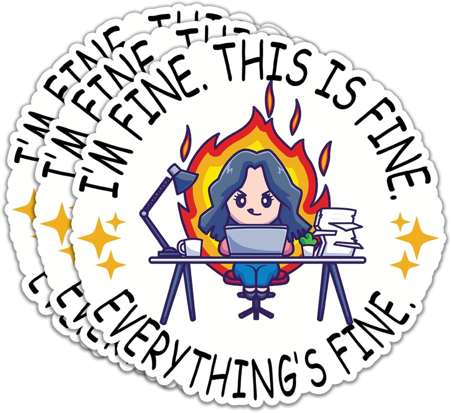 (3Pcs) I'm Fine This is Fine Everything's Stickers Motivational Quotes Stickers Decal Waterproof Vinyl Stickers Adult for Laptop Kindle Car Tumbler Water Bottle Mug Phone Notebook Helmet Size 3”x3”