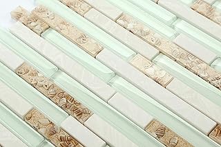 Beach Style Tile Real Seashell Conch Inside Lake Green Crystal Glass Whi...
